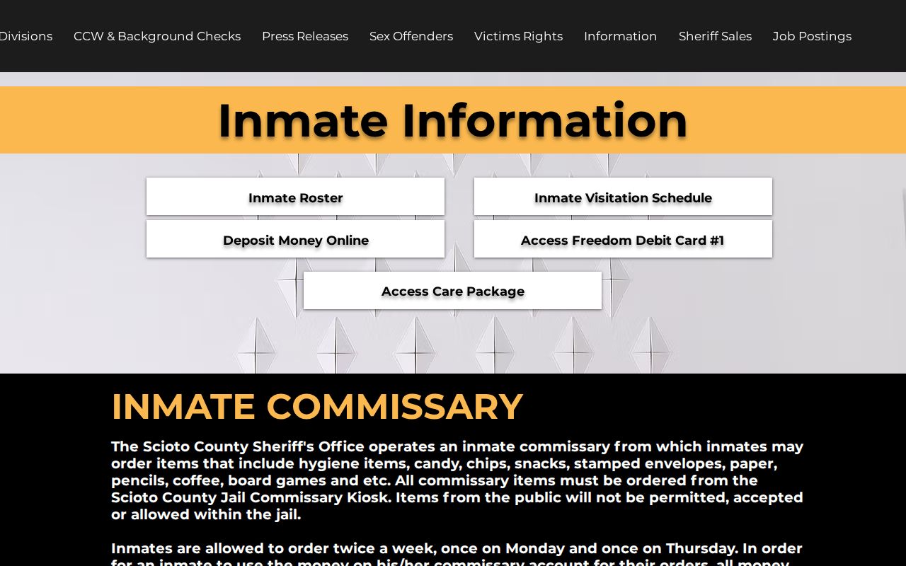 Scioto County Jail official current roster and release information link