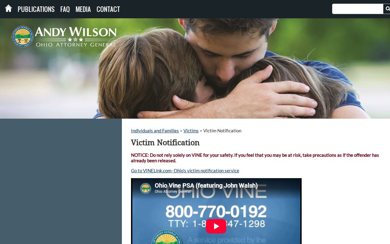Ohio Attorney General VINE release notification page for Scioto County